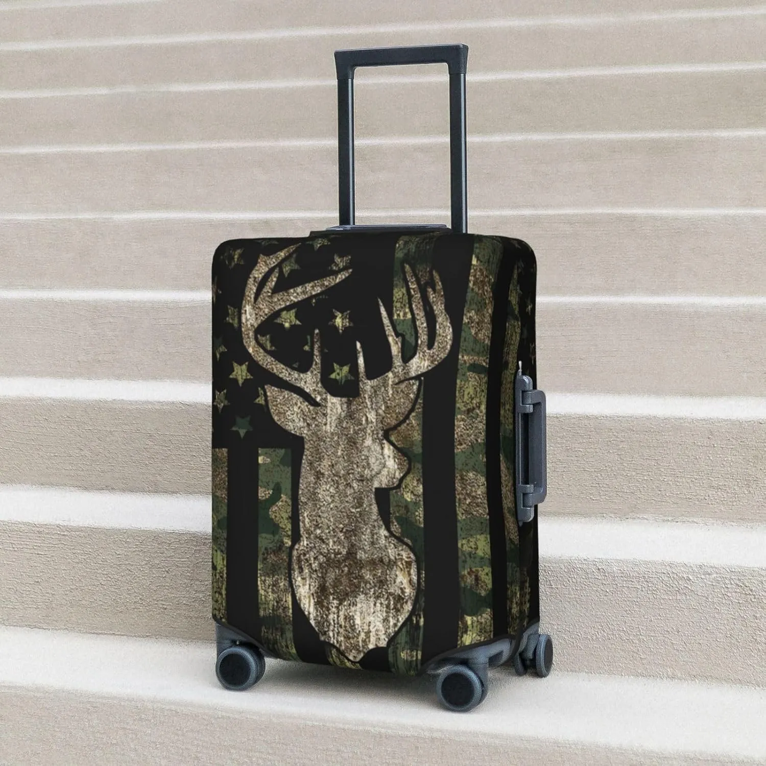 Camouflage Hunting Tactical Deer Camo American Flag Luggage Cover Elastic Washable Stretch Suitcase Protector Anti-Scratch Travel Suitcase Cover