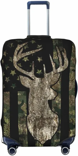 Camouflage Hunting Tactical Deer Camo American Flag Luggage Cover Elastic Washable Stretch Suitcase Protector Anti-Scratch Travel Suitcase Cover