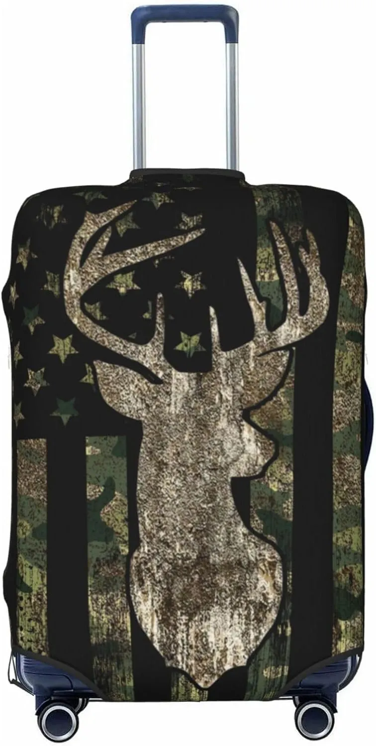 Camouflage Hunting Tactical Deer Camo American Flag Luggage Cover Elastic Washable Stretch Suitcase Protector Anti-Scratch Travel Suitcase Cover