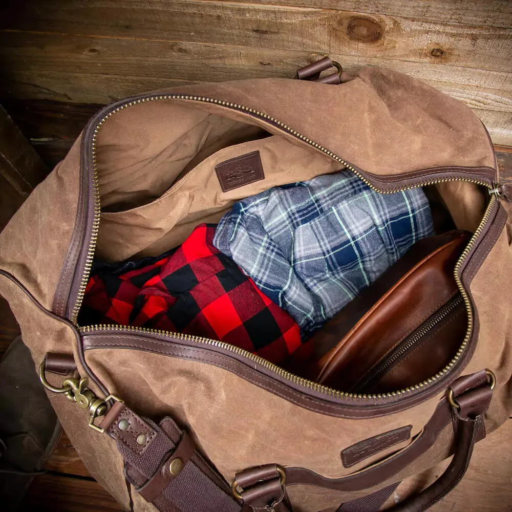 Campaign Waxed Canvas Large Field Duffle Bag by Mission Mercantile Leather Goods