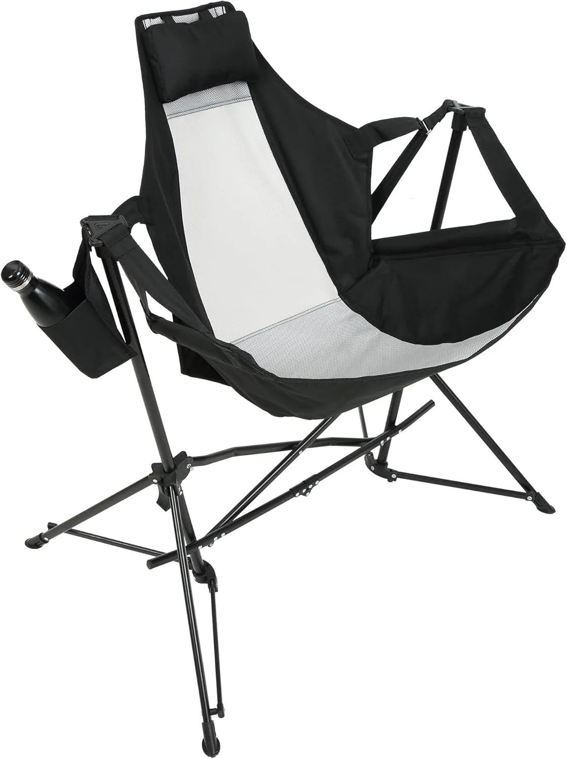 Camping Chair, Folding Portable Rocking Chair, Aluminum Alloy Adjustable Back Swinging Chair with Pillow Cup Holder, Recliner with Carry Bag for Outdoor Travel Lawn Backyard, Black (2pcs)