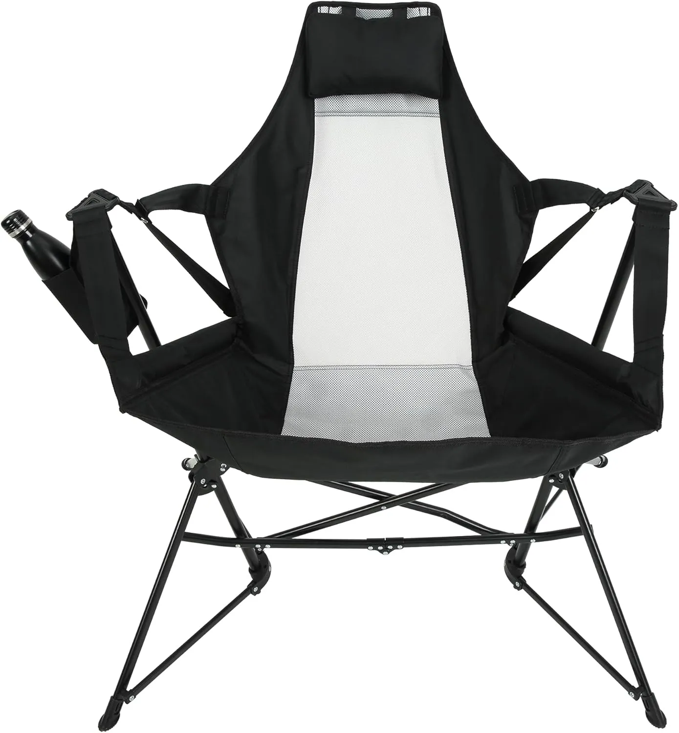 Camping Chair, Folding Portable Rocking Chair, Aluminum Alloy Adjustable Back Swinging Chair with Pillow Cup Holder, Recliner with Carry Bag for Outdoor Travel Lawn Backyard, Black (2pcs)