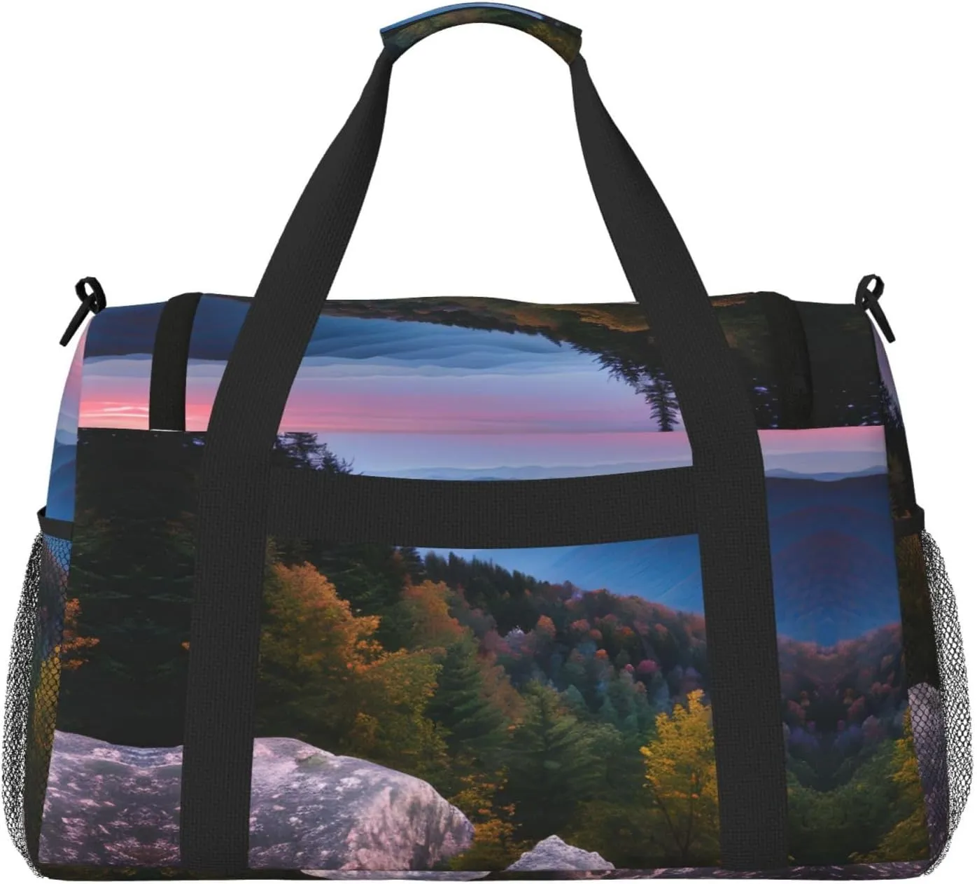 Canadian Smokey Mountain Cliff Travel Duffel Bag With Zippers And Handles, Big Foldable Duffle Bag For Family Vacations