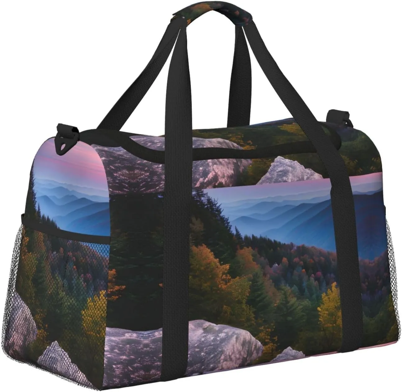Canadian Smokey Mountain Cliff Travel Duffel Bag With Zippers And Handles, Big Foldable Duffle Bag For Family Vacations