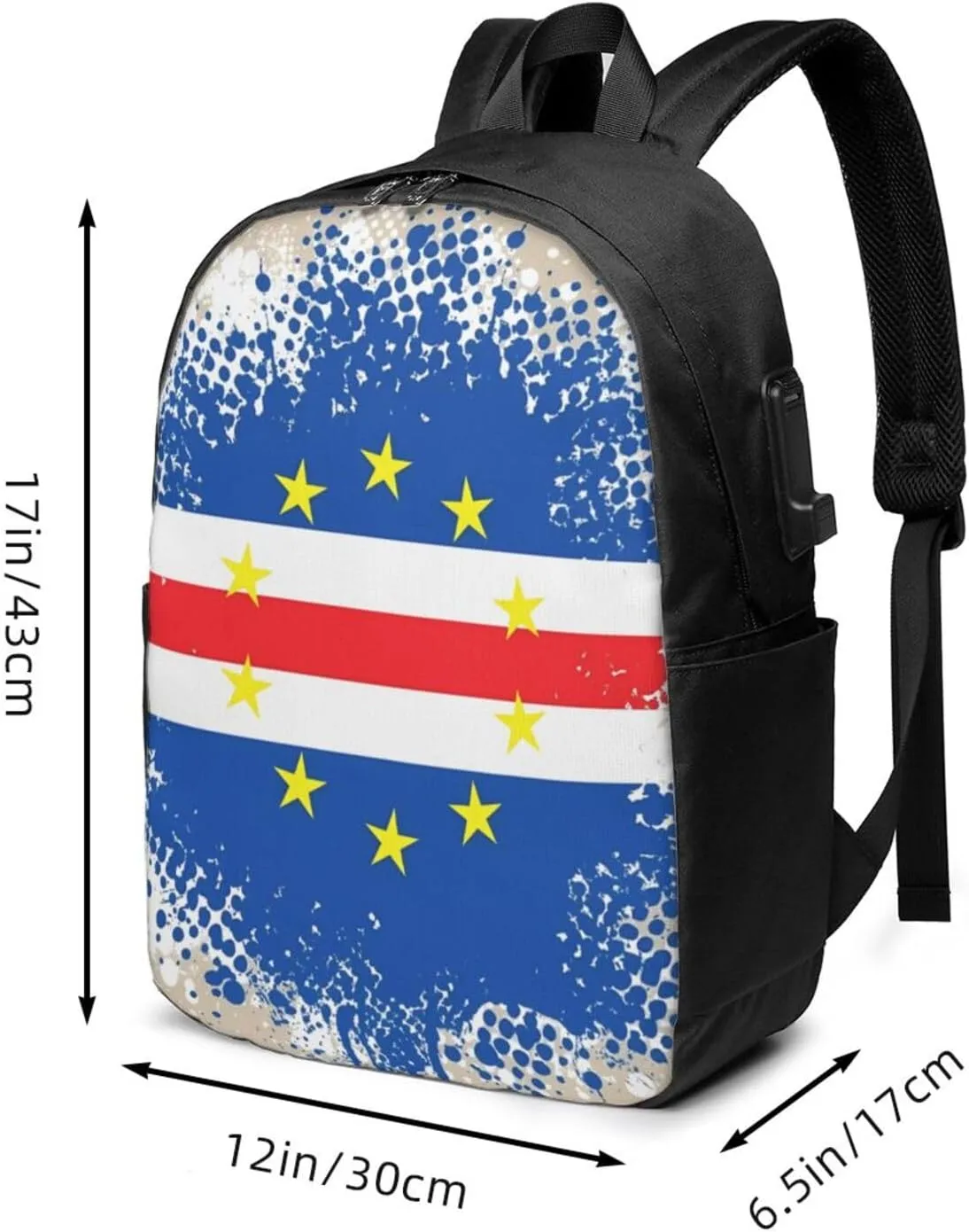 Cape Verde Cabo Verdean Flag Travel Backpack 17-Inch Laptop Backpacks Business Rucksack Casual Sport Daypack with USB Charging Port Carry-on Bag for Camping Biking