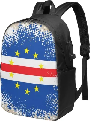 Cape Verde Cabo Verdean Flag Travel Backpack 17-Inch Laptop Backpacks Business Rucksack Casual Sport Daypack with USB Charging Port Carry-on Bag for Camping Biking