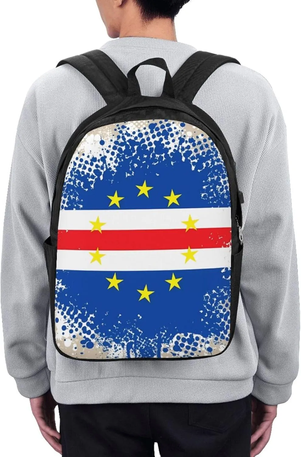 Cape Verde Cabo Verdean Flag Travel Backpack 17-Inch Laptop Backpacks Business Rucksack Casual Sport Daypack with USB Charging Port Carry-on Bag for Camping Biking