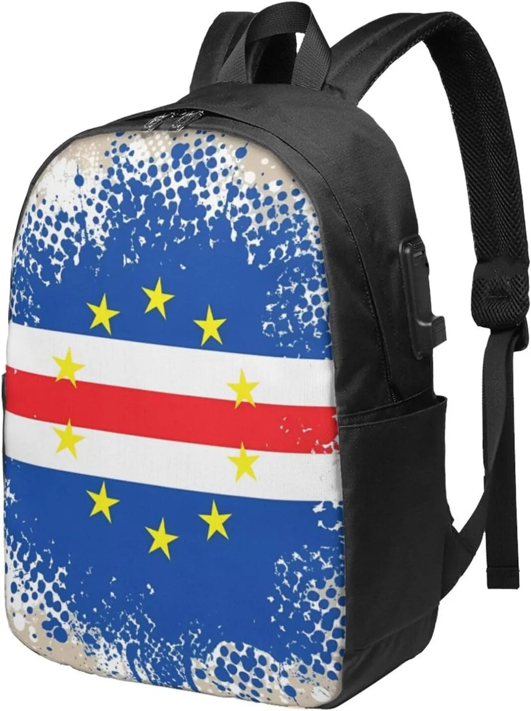 Cape Verde Cabo Verdean Flag Travel Backpack 17-Inch Laptop Backpacks Business Rucksack Casual Sport Daypack with USB Charging Port Carry-on Bag for Camping Biking