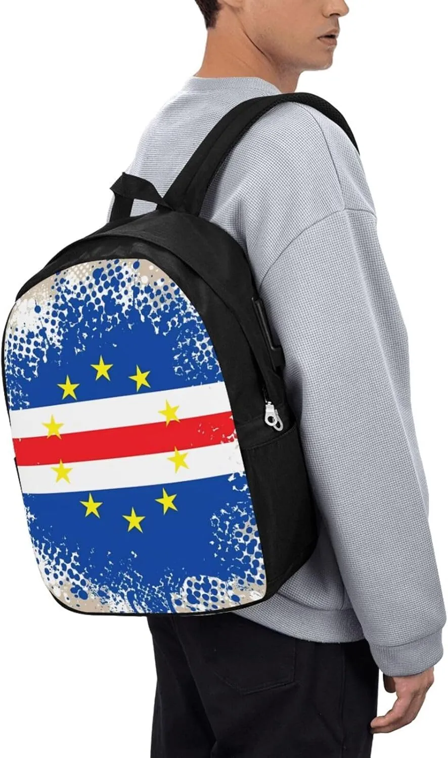 Cape Verde Cabo Verdean Flag Travel Backpack 17-Inch Laptop Backpacks Business Rucksack Casual Sport Daypack with USB Charging Port Carry-on Bag for Camping Biking