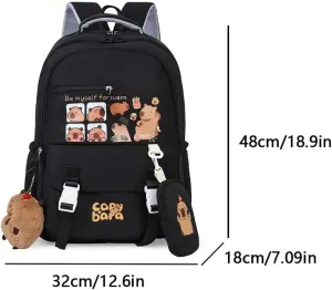 Capybara Backpack with Capybara Plush Kawaii Backpack Large Capacity Cartoon Backpacks Cute Nylon Backpack with Mini Bag