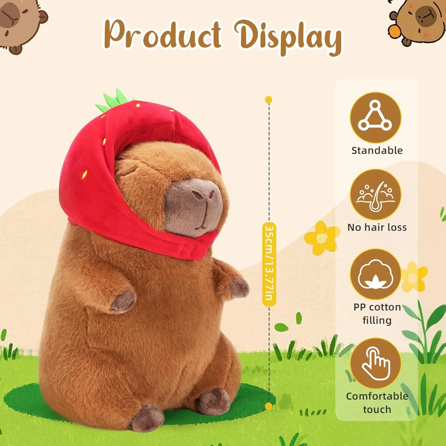 Capybara Plush Toy - Ultra Soft Stuffed Animal, Cute Realistic Design, Safe & Huggable for Kids, Adults, Pet Lovers (13.8"/35cm)