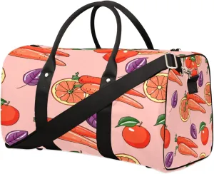 Carrot Apples Grapefruit Travel Duffel Bag, Pink Sports Tote Gym Bag, Foldable Weekender Overnight Bag, Luggage Handle Bag for Women Men