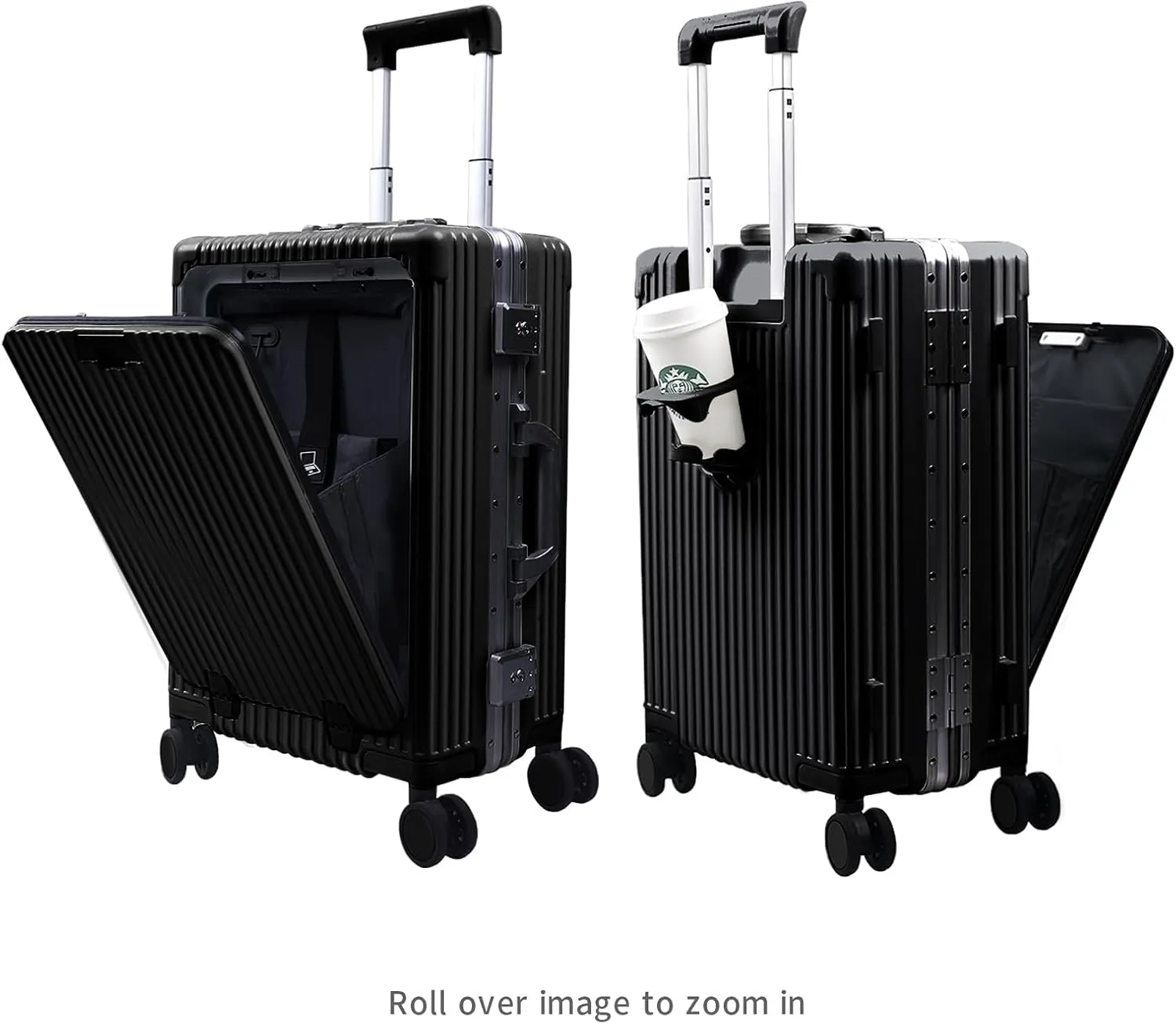 Carry On Luggage with Cup Holder and Usb Port, Aluminum Frame, Front Compartment, TSA Lock, 22x14x9 Airline Approved Hardside Suitcase with Spinner Wheels(Green, 20-lnch)