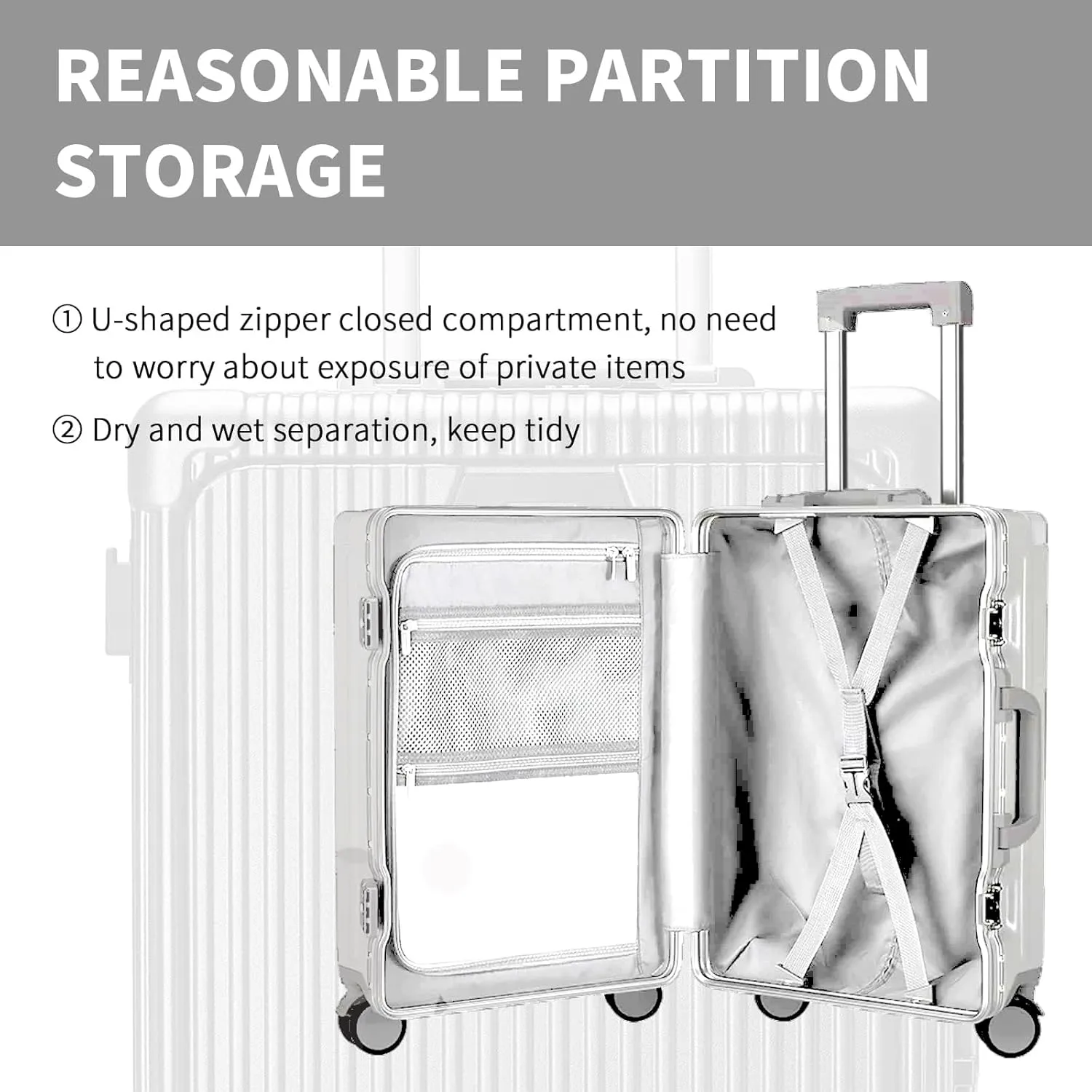 Carry On Luggage with Cup Holder and Usb Port, Aluminum Frame, Front Compartment, TSA Lock, 22x14x9 Airline Approved Hardside Suitcase with Spinner Wheels(Silver, 20-lnch), COL-004