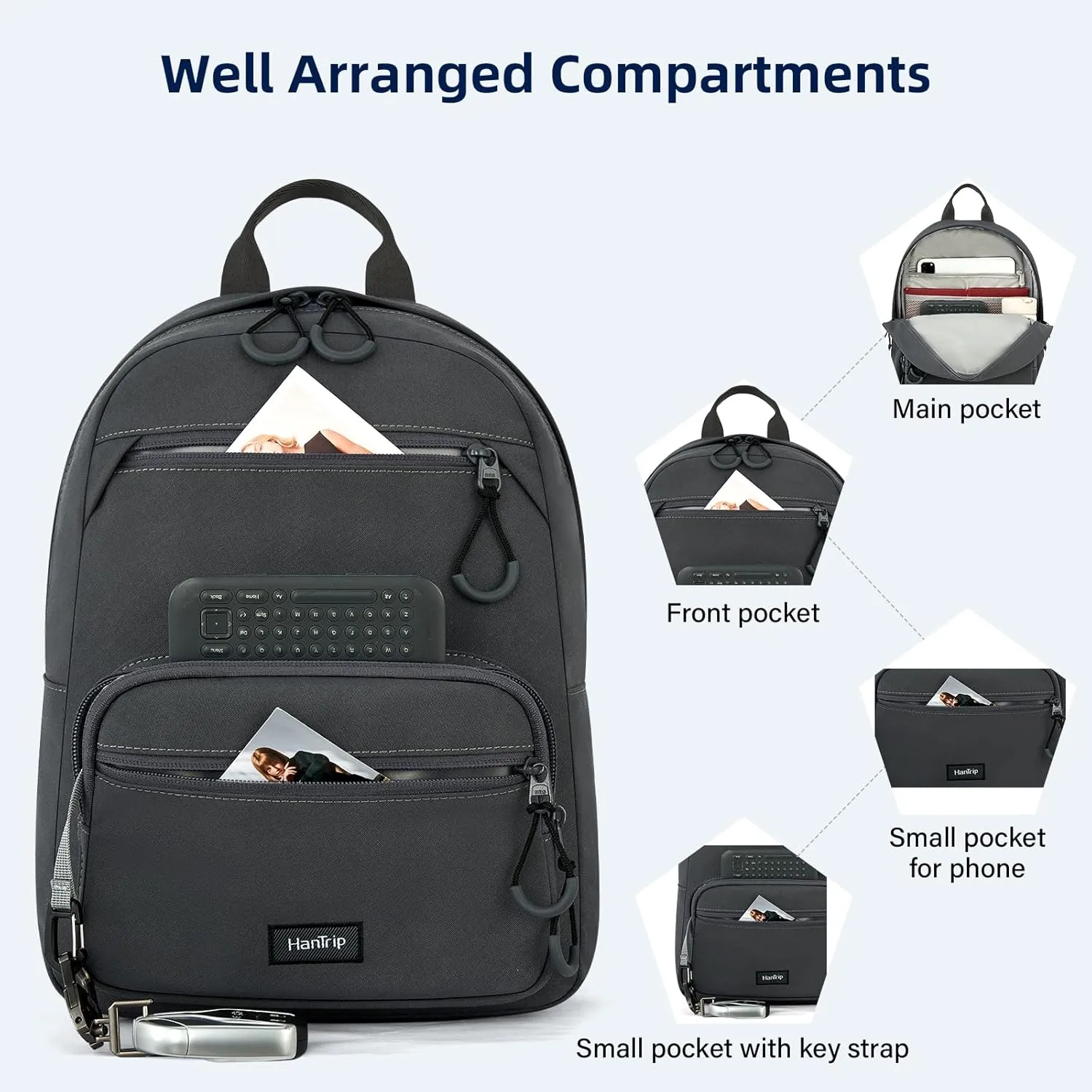 Carry On Travel Backpack For Men Women, 13 Inch Small Mini Work Bag Personal Item Backpacks, Camping Back Pack Lightweight Hiking Daypack For Office Nurse Commuter (Dark Gray)