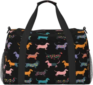 Cartoon Black Puppy Dog Travel Weekender Overnight Bags Foldable Hand Travel Bag Sport Gym Duffel Bag For Men Women
