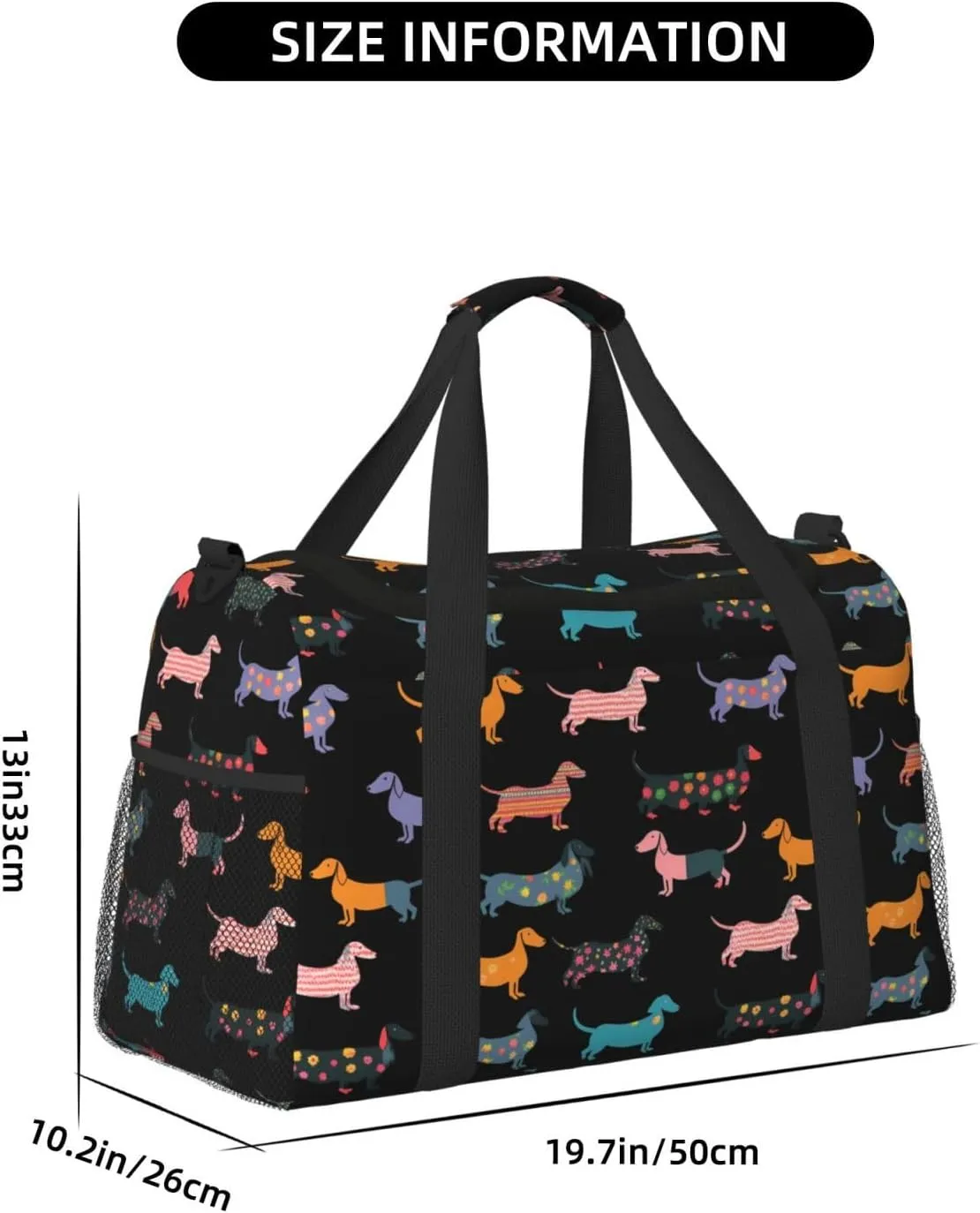 Cartoon Black Puppy Dog Travel Weekender Overnight Bags Foldable Hand Travel Bag Sport Gym Duffel Bag For Men Women