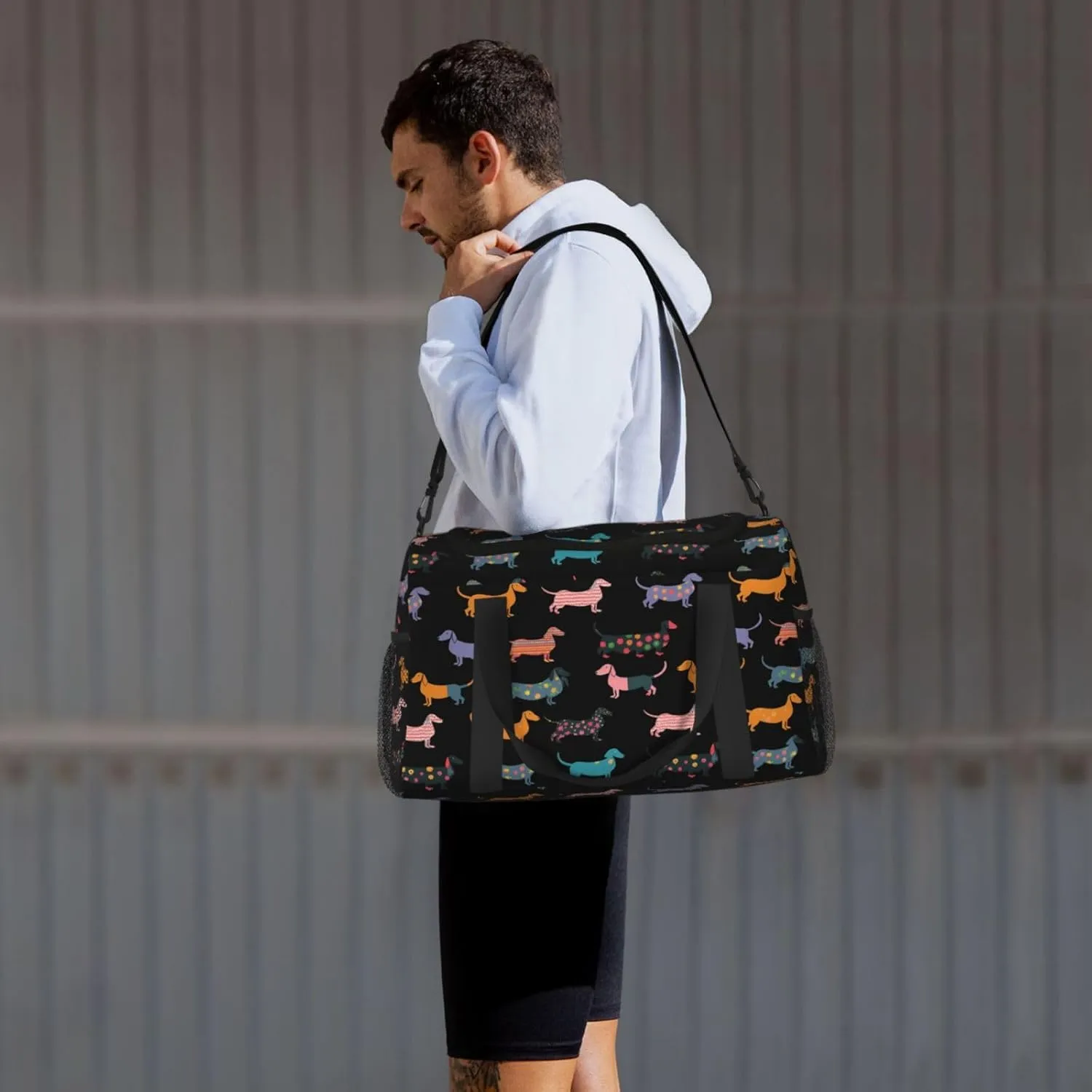 Cartoon Black Puppy Dog Travel Weekender Overnight Bags Foldable Hand Travel Bag Sport Gym Duffel Bag For Men Women