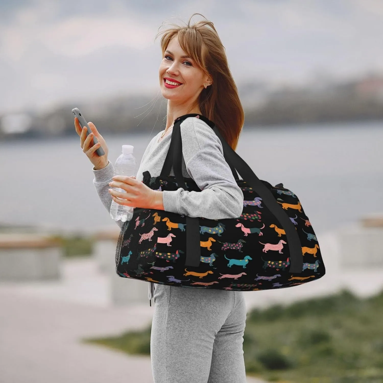 Cartoon Black Puppy Dog Travel Weekender Overnight Bags Foldable Hand Travel Bag Sport Gym Duffel Bag For Men Women