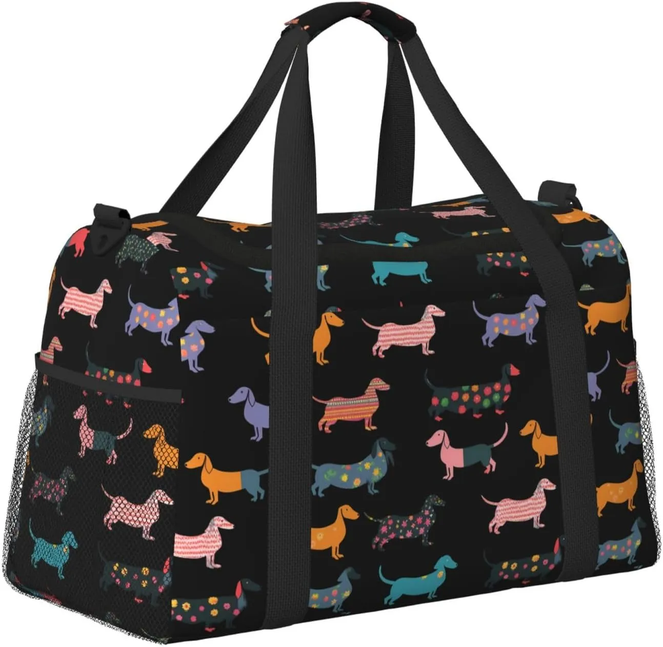 Cartoon Black Puppy Dog Travel Weekender Overnight Bags Foldable Hand Travel Bag Sport Gym Duffel Bag For Men Women