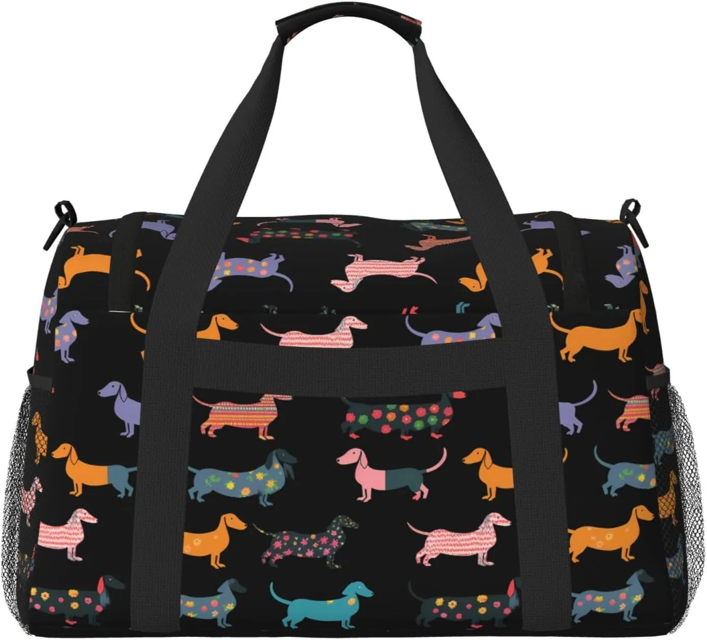 Cartoon Black Puppy Dog Travel Weekender Overnight Bags Foldable Hand Travel Bag Sport Gym Duffel Bag For Men Women