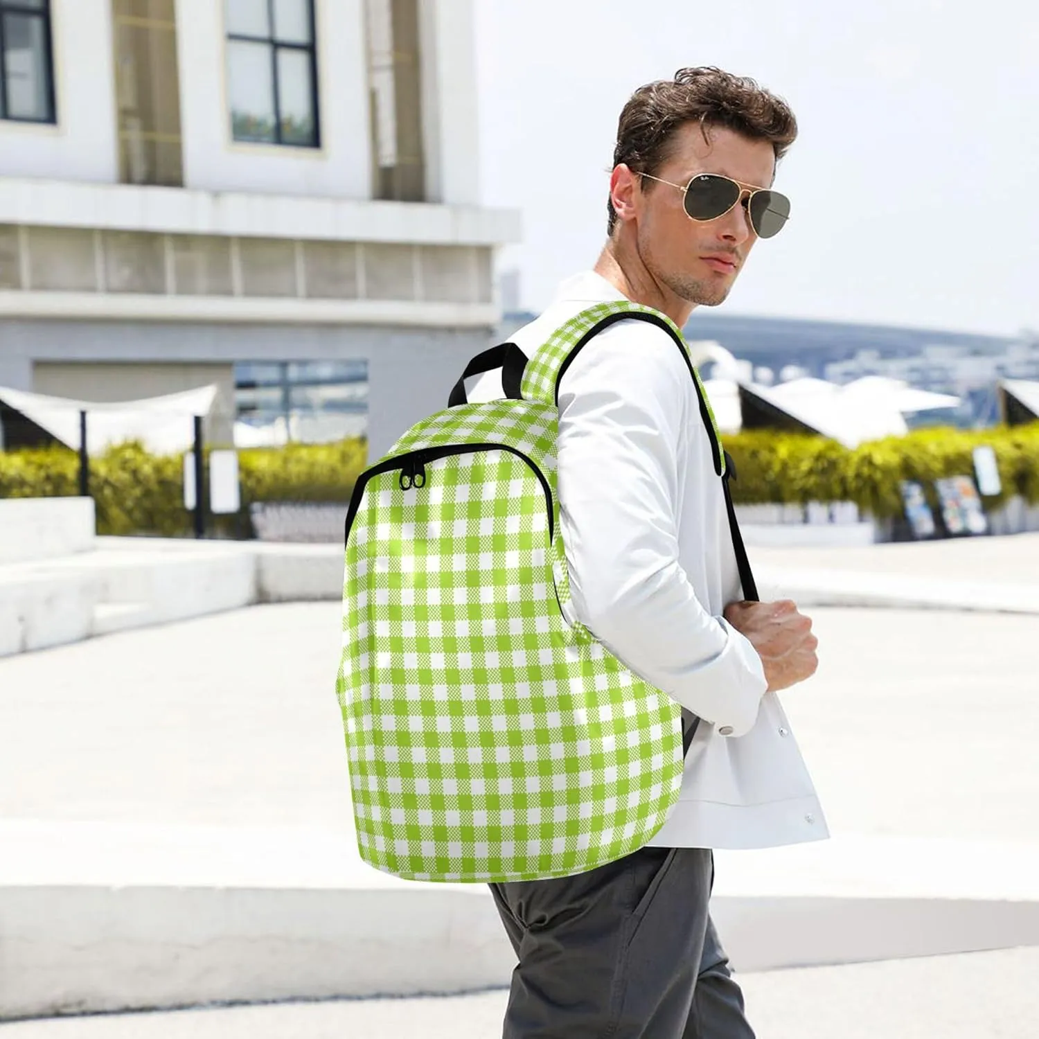 Cartoon Casual Daypack Backpack for Women Lime Green Buffalo Plaid Bookpack Gifts College Cool Backpack