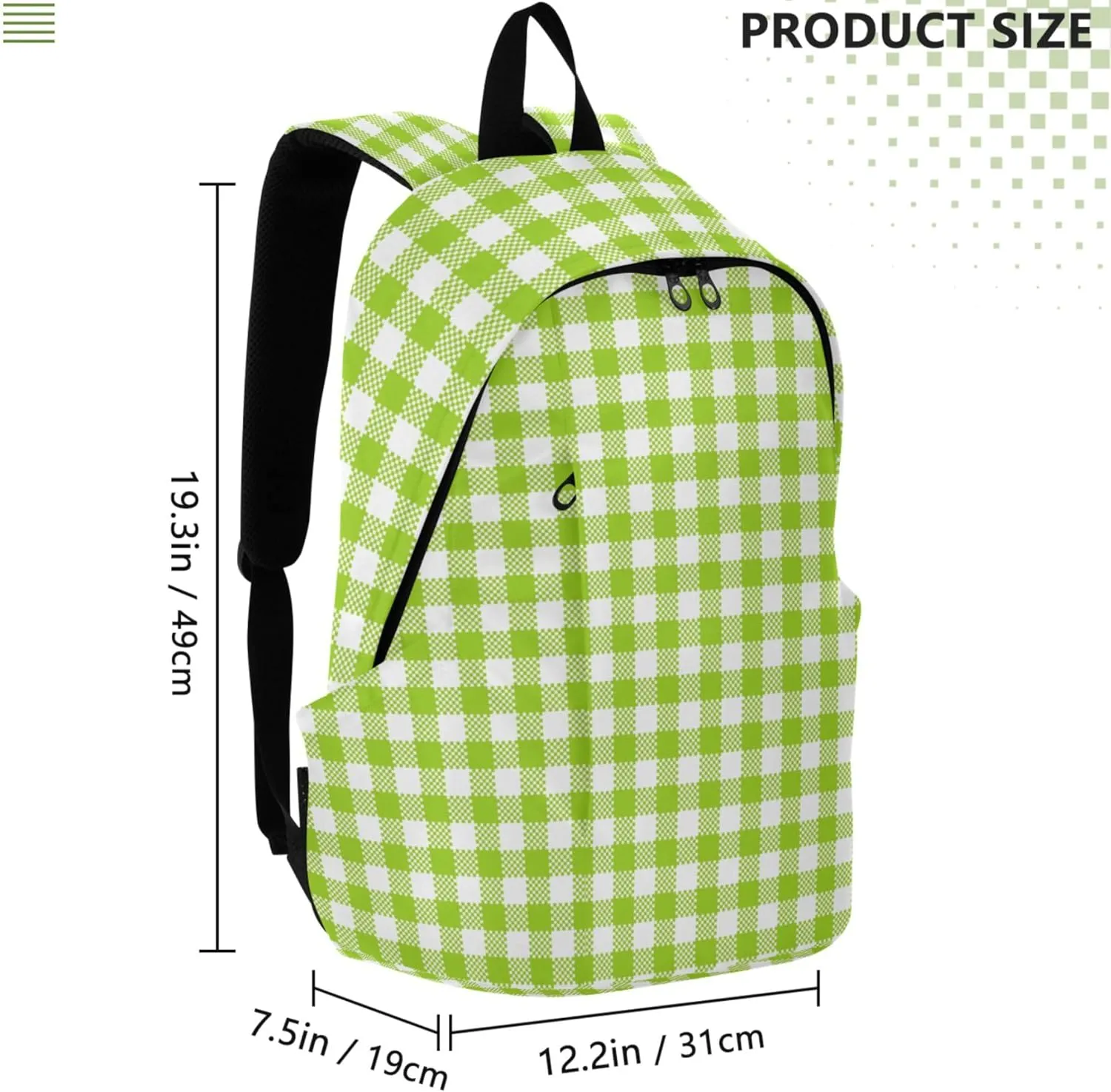 Cartoon Casual Daypack Backpack for Women Lime Green Buffalo Plaid Bookpack Gifts College Cool Backpack