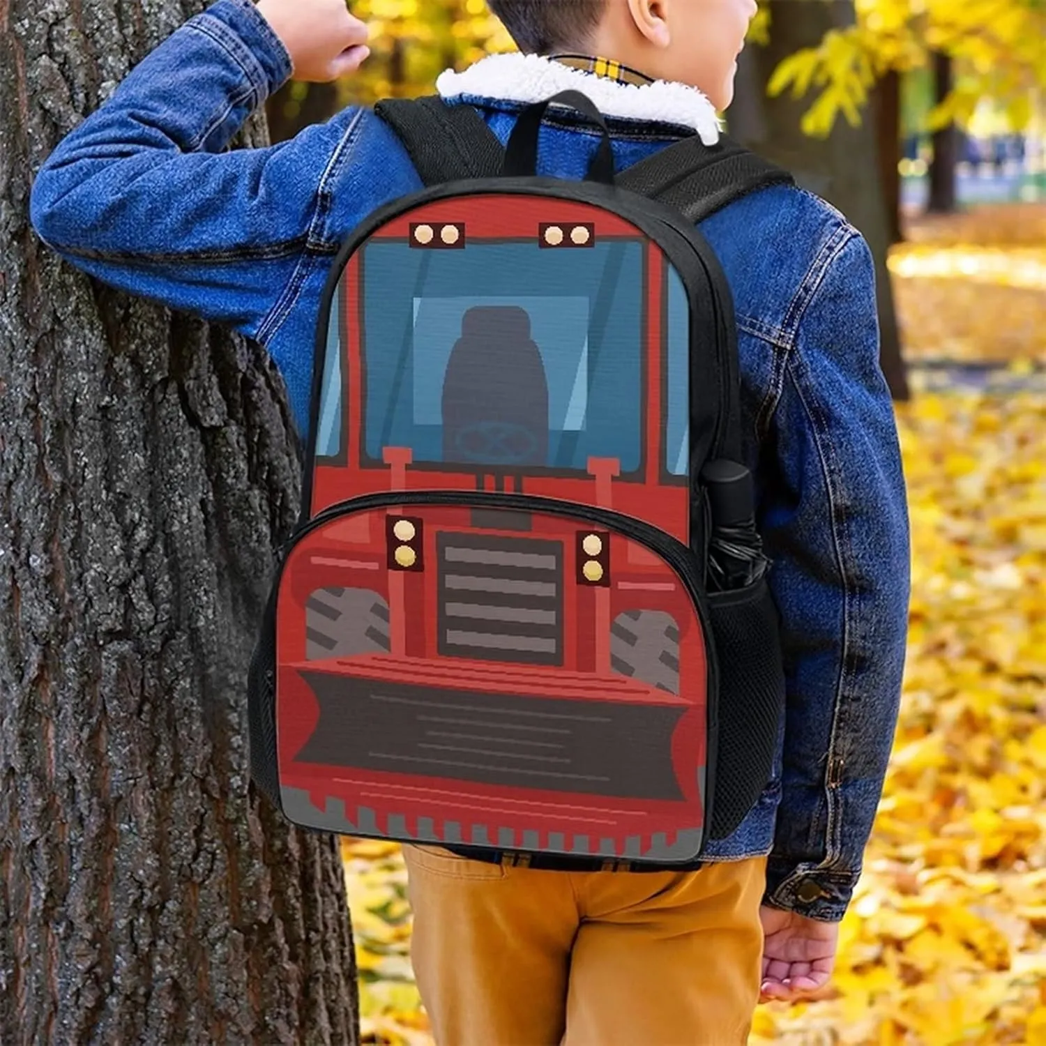 Cartoon Excavator Print Backpacks for Boys Girls Durable Soft Padded Back Lightweight School Bookbag Kids Student Campus Travel Large 17 Inch Cute Backpack with Front Pocket
