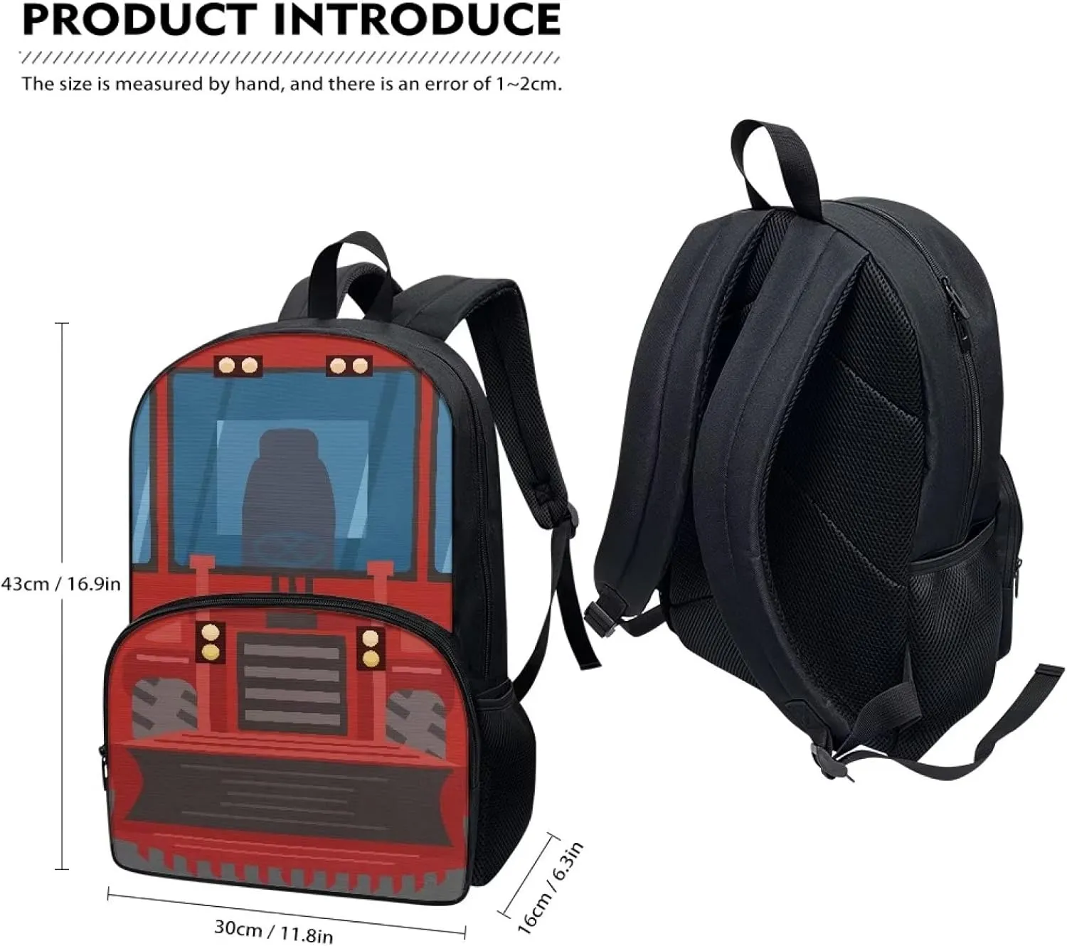 Cartoon Excavator Print Backpacks for Boys Girls Durable Soft Padded Back Lightweight School Bookbag Kids Student Campus Travel Large 17 Inch Cute Backpack with Front Pocket