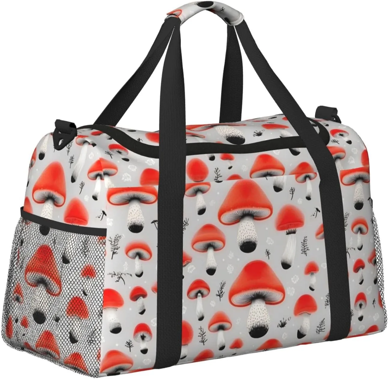 Cartoon Mushrooms Travel Duffel Bag With Zippers And Handles, Big Foldable Duffle Bag For Family Vacations