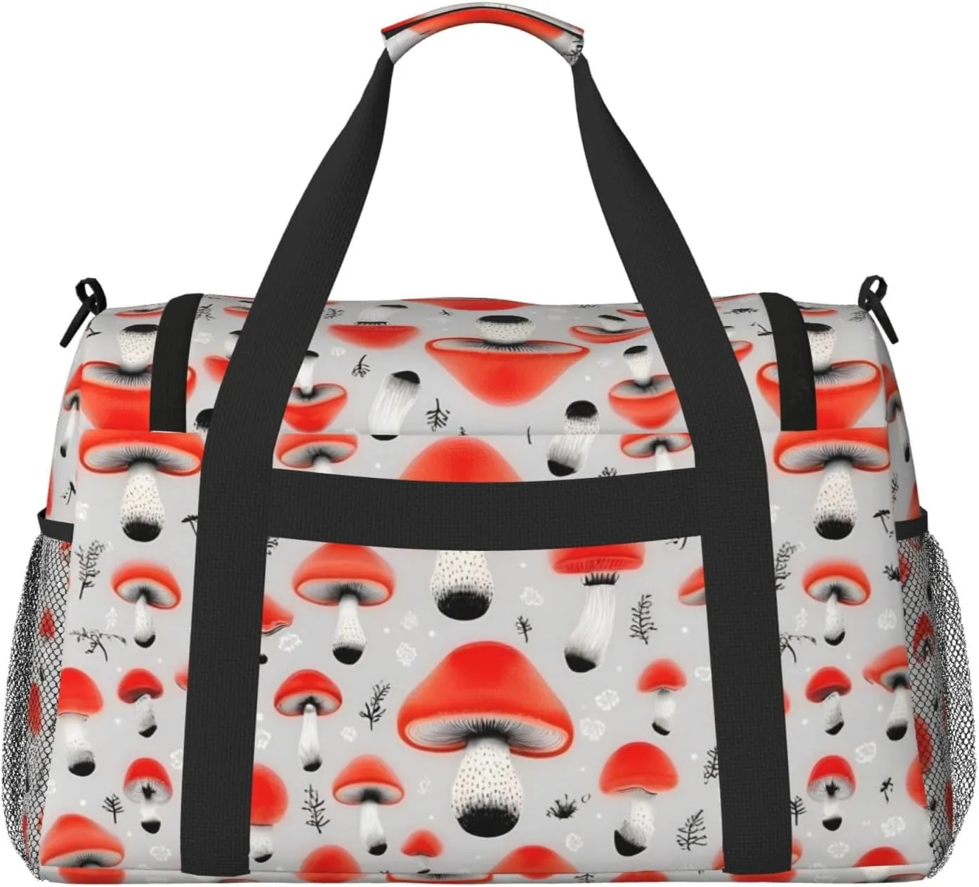 Cartoon Mushrooms Travel Duffel Bag With Zippers And Handles, Big Foldable Duffle Bag For Family Vacations