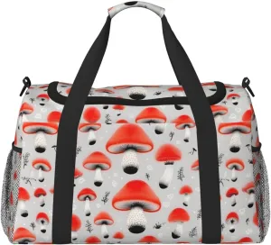 Cartoon Mushrooms Travel Duffel Bag With Zippers And Handles, Big Foldable Duffle Bag For Family Vacations