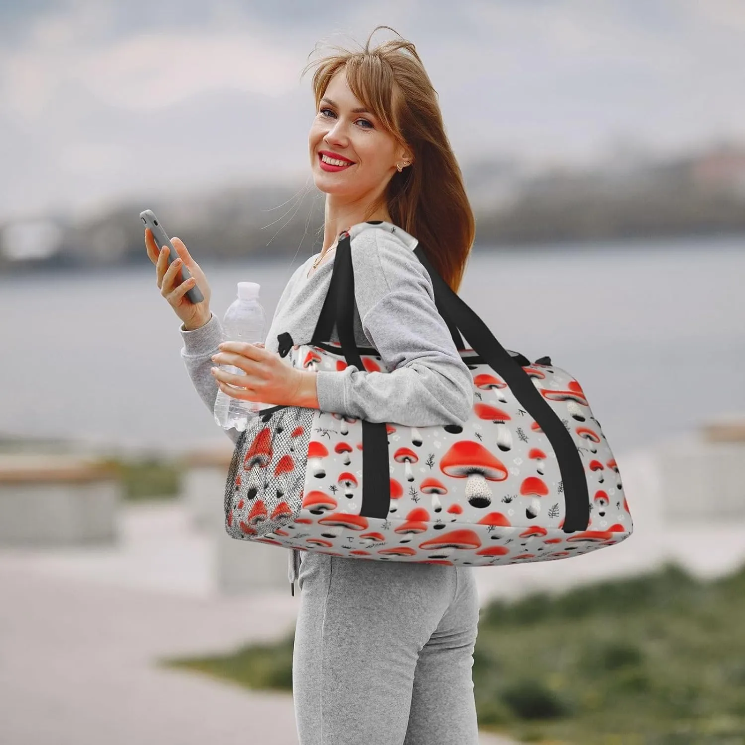 Cartoon Mushrooms Travel Duffel Bag With Zippers And Handles, Big Foldable Duffle Bag For Family Vacations