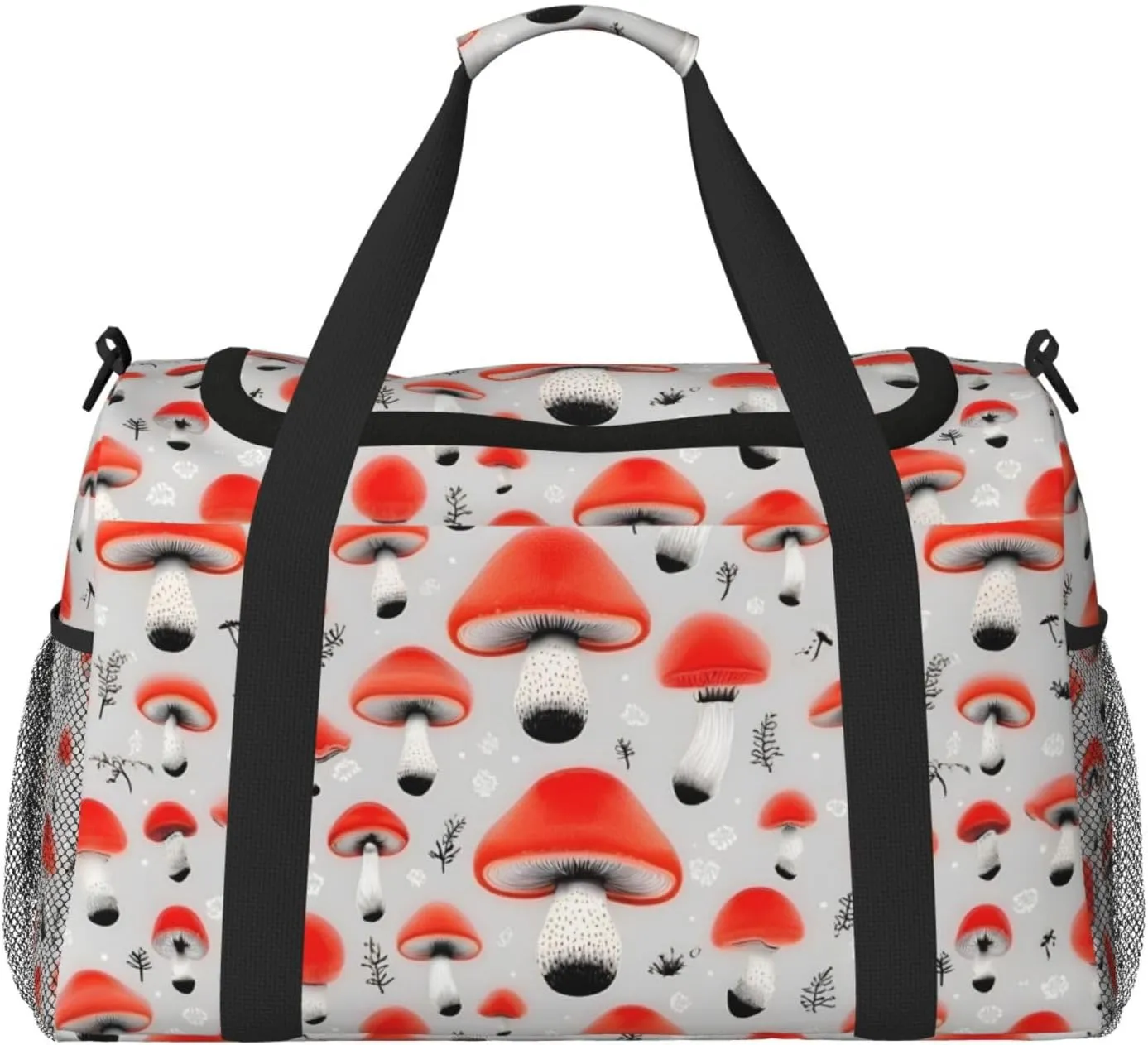 Cartoon Mushrooms Travel Duffel Bag With Zippers And Handles, Big Foldable Duffle Bag For Family Vacations