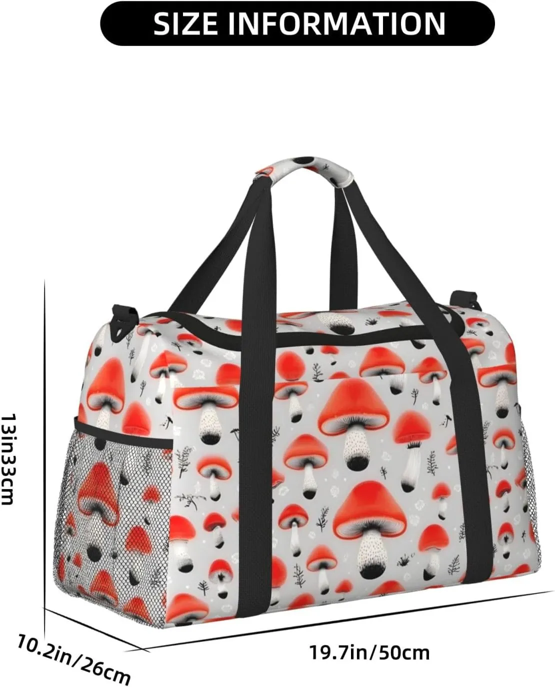 Cartoon Mushrooms Travel Duffel Bag With Zippers And Handles, Big Foldable Duffle Bag For Family Vacations