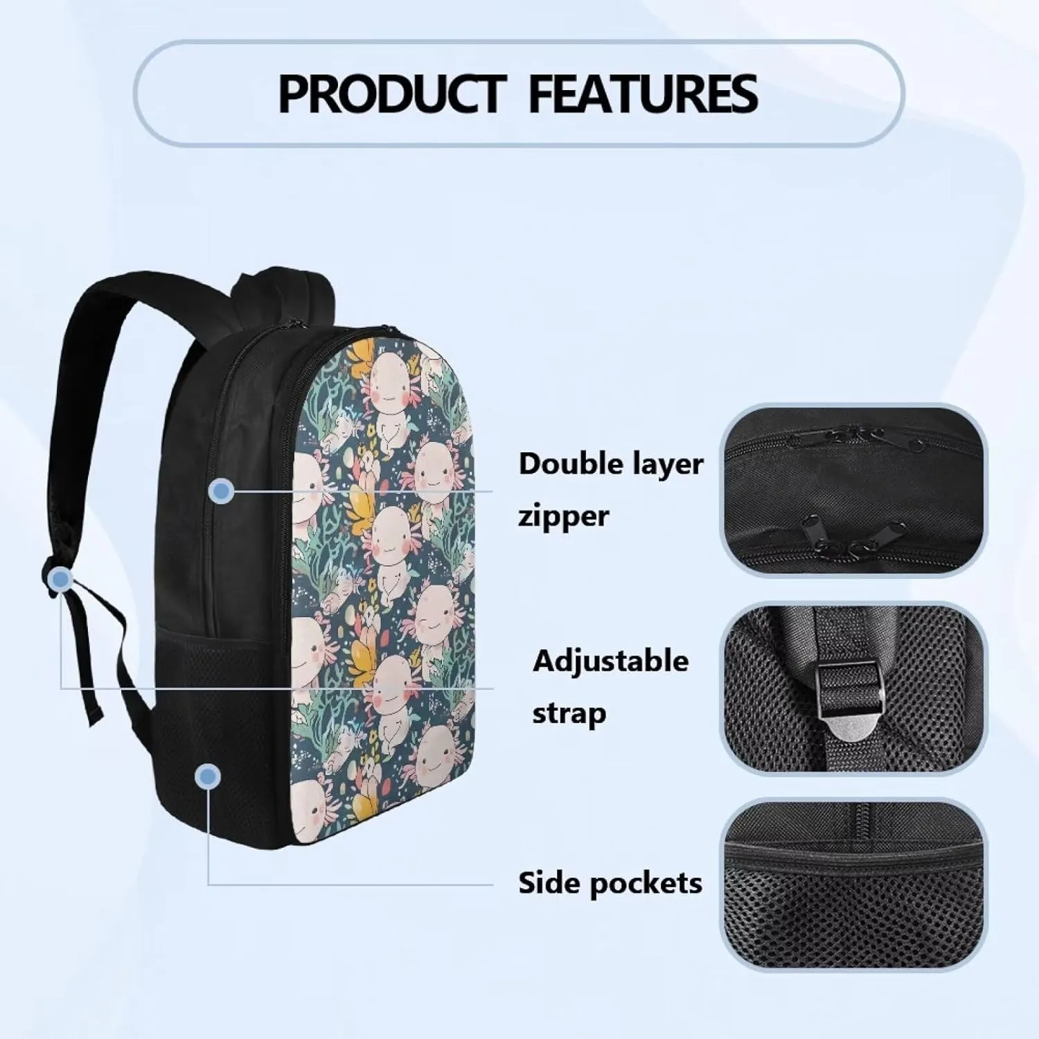 Cartoon Salamander Book Bag for Girls Water Plant Travel Backpack Kids High School Backpack for Girls Waterproof Kids' Backpacks Back-To-School Season Birthdays Gifts