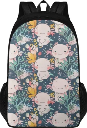 Cartoon Salamander Book Bag for Girls Water Plant Travel Backpack Kids High School Backpack for Girls Waterproof Kids' Backpacks Back-To-School Season Birthdays Gifts