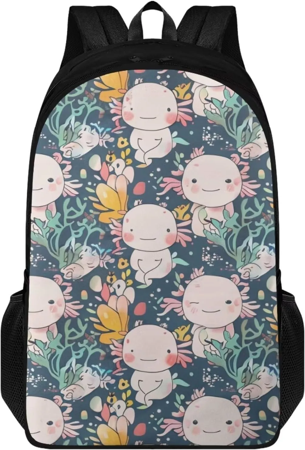 Cartoon Salamander Book Bag for Girls Water Plant Travel Backpack Kids High School Backpack for Girls Waterproof Kids' Backpacks Back-To-School Season Birthdays Gifts