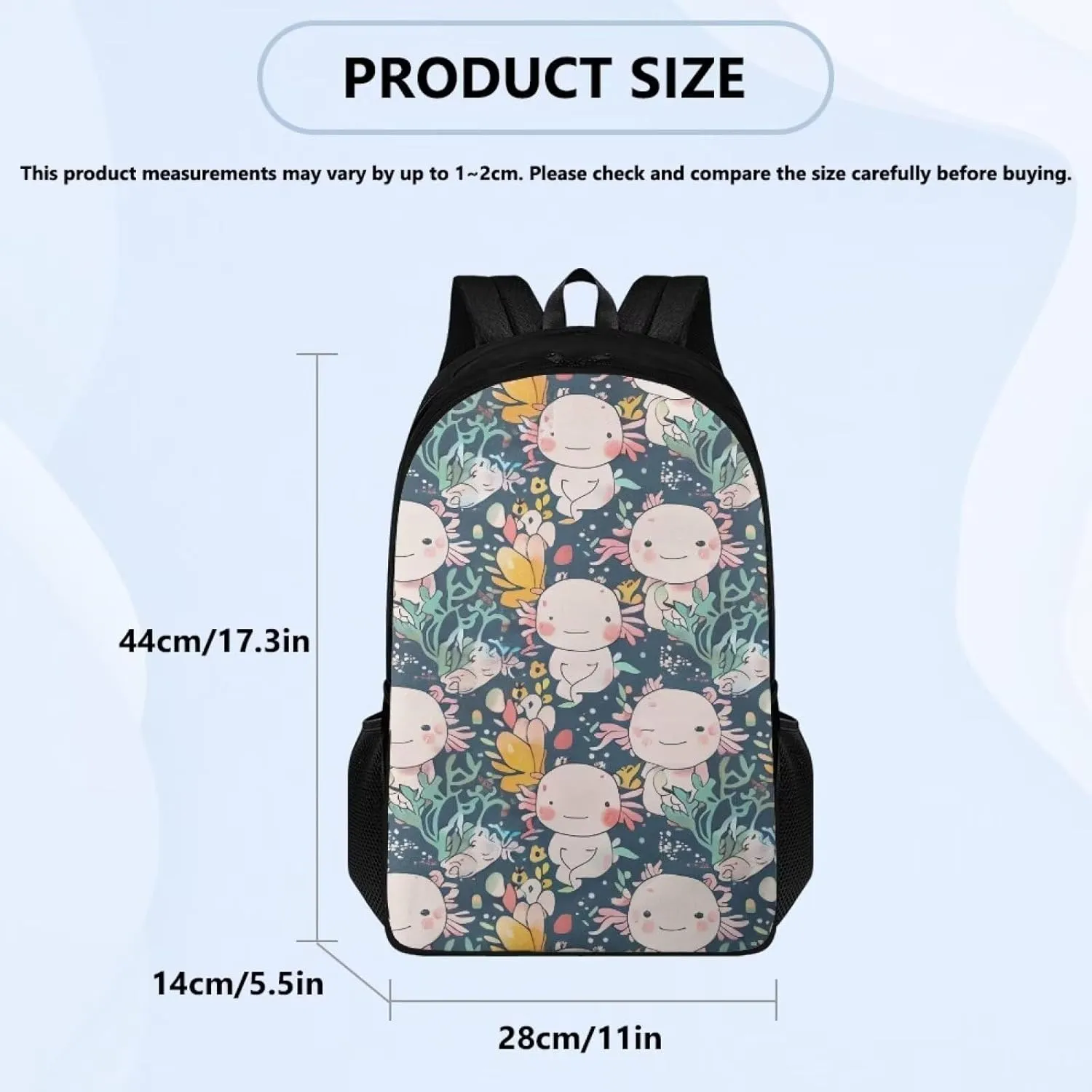 Cartoon Salamander Book Bag for Girls Water Plant Travel Backpack Kids High School Backpack for Girls Waterproof Kids' Backpacks Back-To-School Season Birthdays Gifts