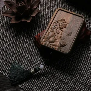Carved Sandalwood Makeup Mirror Portable Cute Green Sandalwood Rosewood Vanity Mirror Mahogany Square Small Mirror (Color : Style 4)