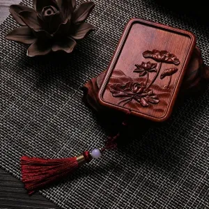 Carved Sandalwood Makeup Mirror Portable Cute Green Sandalwood Rosewood Vanity Mirror Mahogany Square Small Mirror Gift (Color : Style 6)