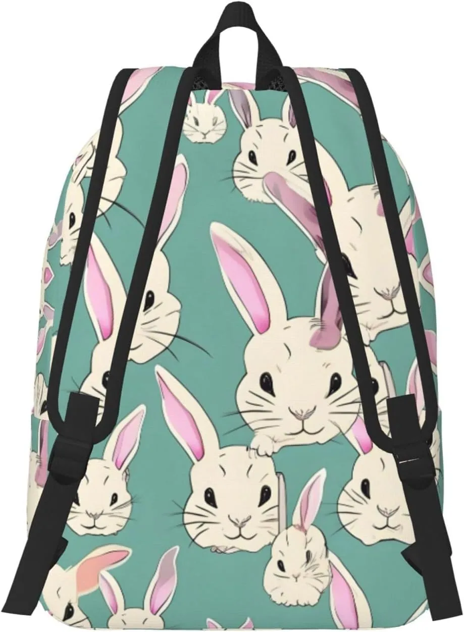 Casual Canvas Backpack, Laptop Rucksack,Shoulder Travel Camping Hiking Backpacks for Men Women-Bunny cute