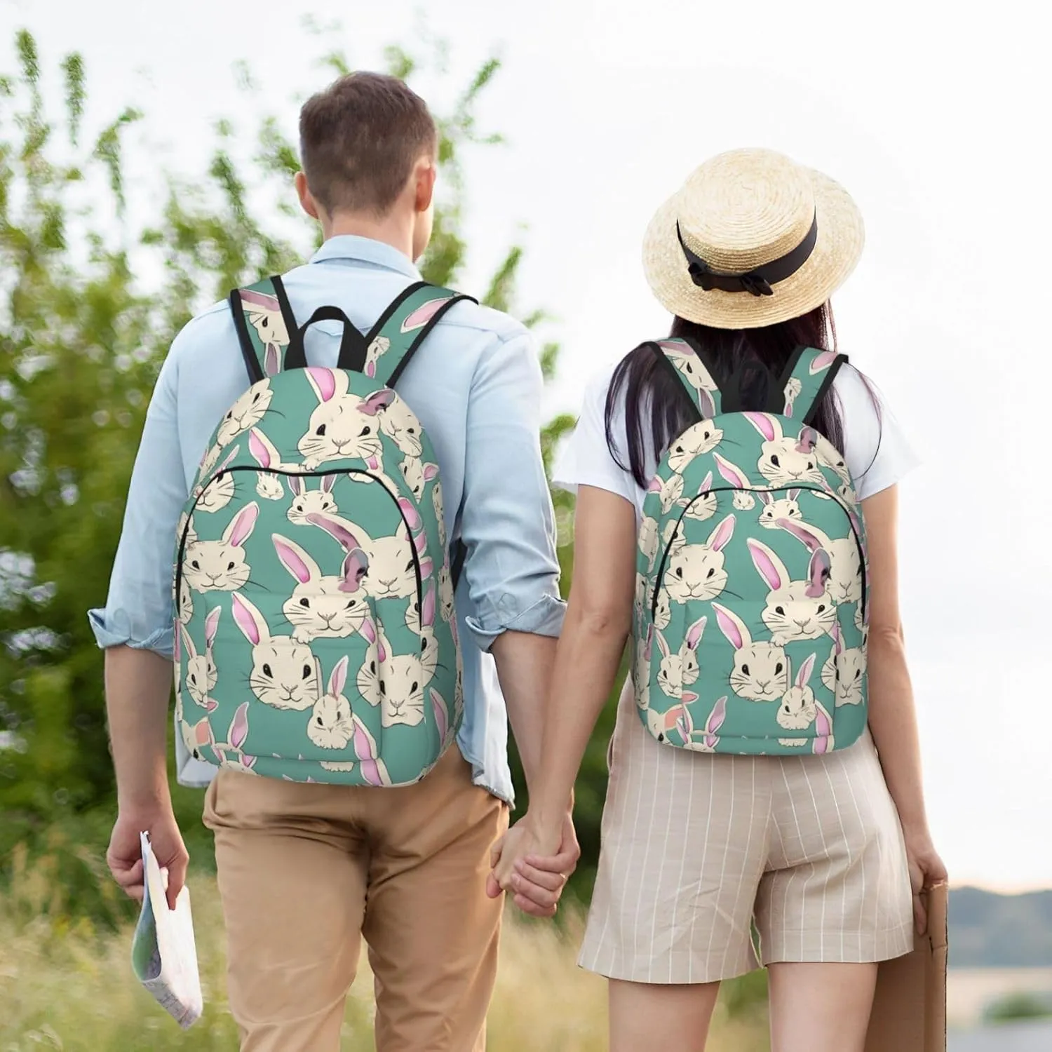 Casual Canvas Backpack, Laptop Rucksack,Shoulder Travel Camping Hiking Backpacks for Men Women-Bunny cute