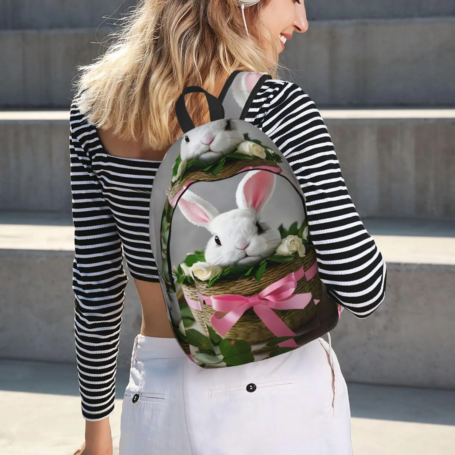 Casual Canvas Backpack, Laptop Rucksack,Shoulder Travel Camping Hiking Backpacks for Men Women-Bunny Rosette