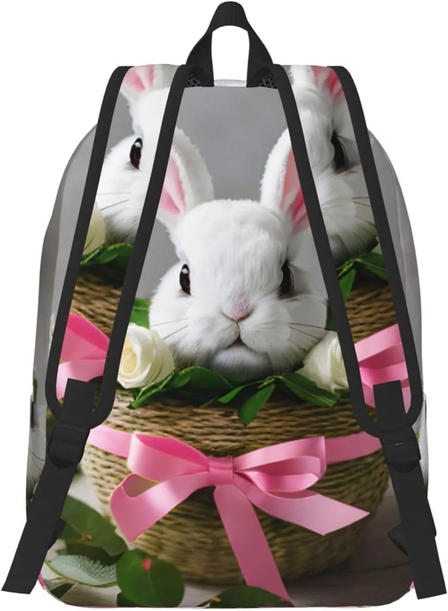 Casual Canvas Backpack, Laptop Rucksack,Shoulder Travel Camping Hiking Backpacks for Men Women-Bunny Rosette