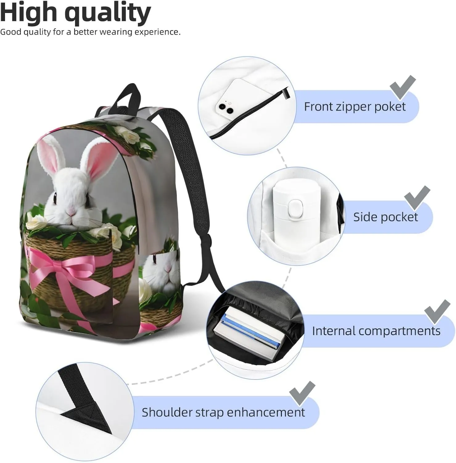 Casual Canvas Backpack, Laptop Rucksack,Shoulder Travel Camping Hiking Backpacks for Men Women-Bunny Rosette