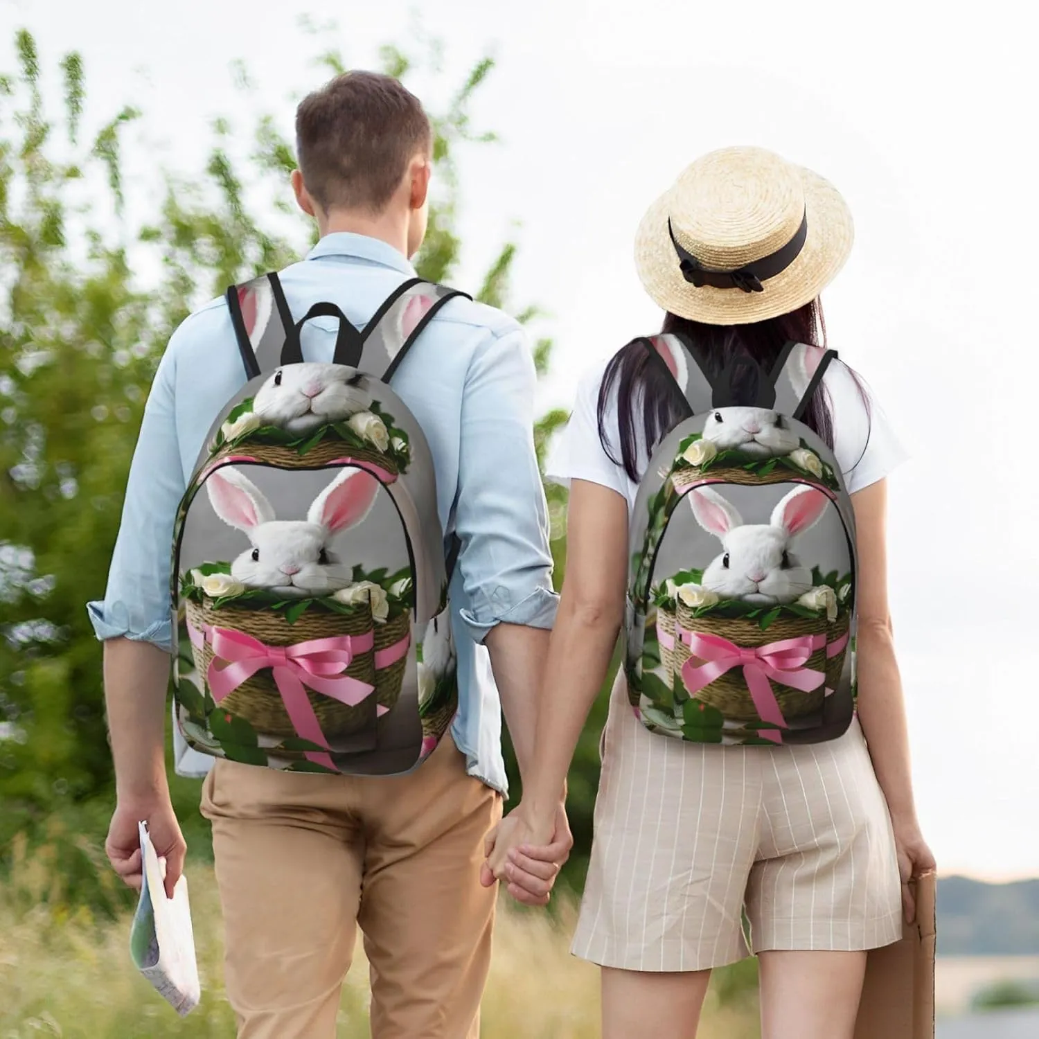 Casual Canvas Backpack, Laptop Rucksack,Shoulder Travel Camping Hiking Backpacks for Men Women-Bunny Rosette