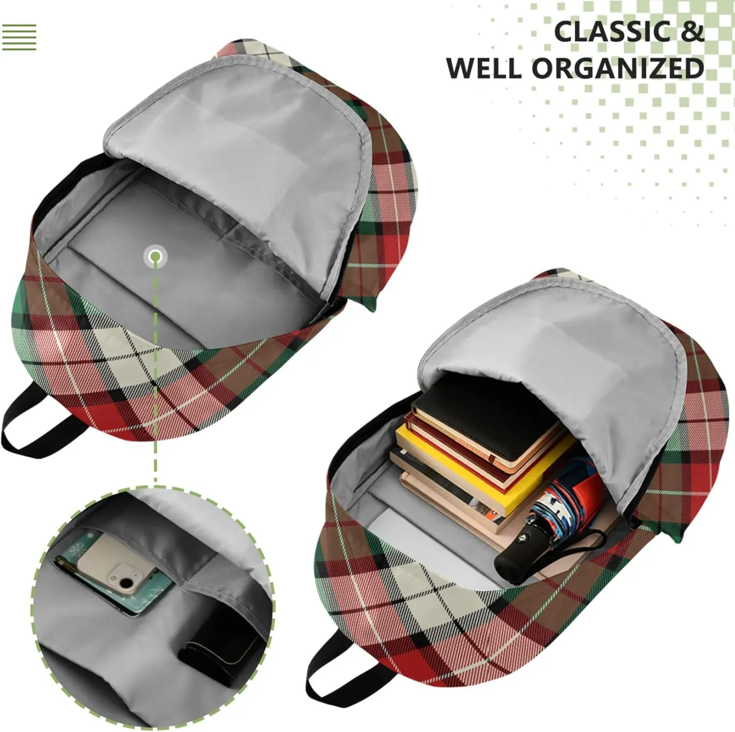 Casual Daypack Backpacks for Women Colorful Plaid Stripes Fashion Gifts Teen College Bookbag