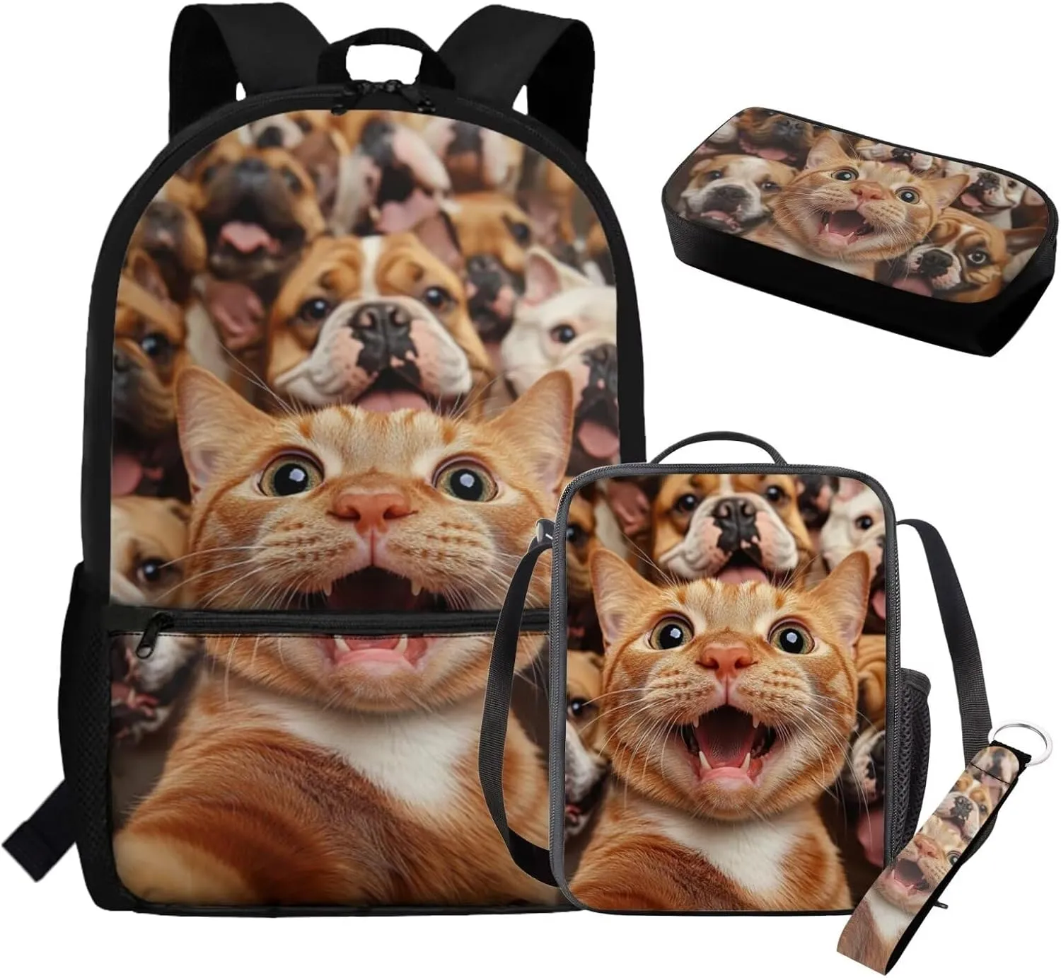 Cat Backpack for Kids 5 Years Old Kawaii Kindergarten Lunch Box for Boys Lightweight Backpacks for Elementary School Cute Bookbag for Kids 4 Piece