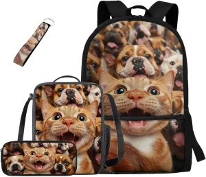 Cat Backpack for Kids 5 Years Old Kawaii Kindergarten Lunch Box for Boys Lightweight Backpacks for Elementary School Cute Bookbag for Kids 4 Piece